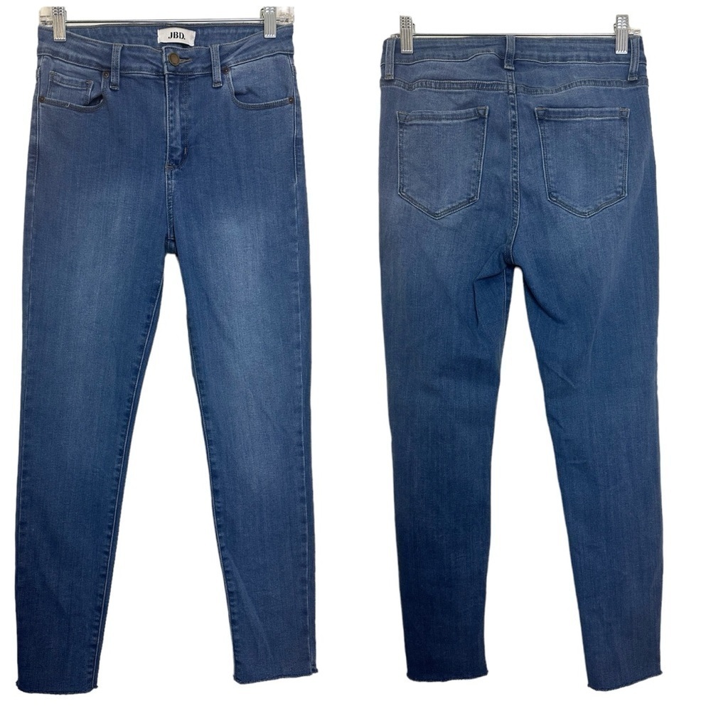 Just Black Denim High Rise Ankle Length Skinny Leg Raw Hem Stretch Denim Jeans